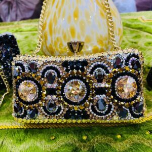 🖤 Glam Noir Crystal Clutch – Art Deco Gold Edition