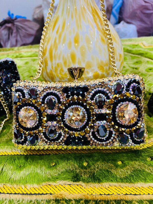 🖤 Glam Noir Crystal Clutch – Art Deco Gold Edition