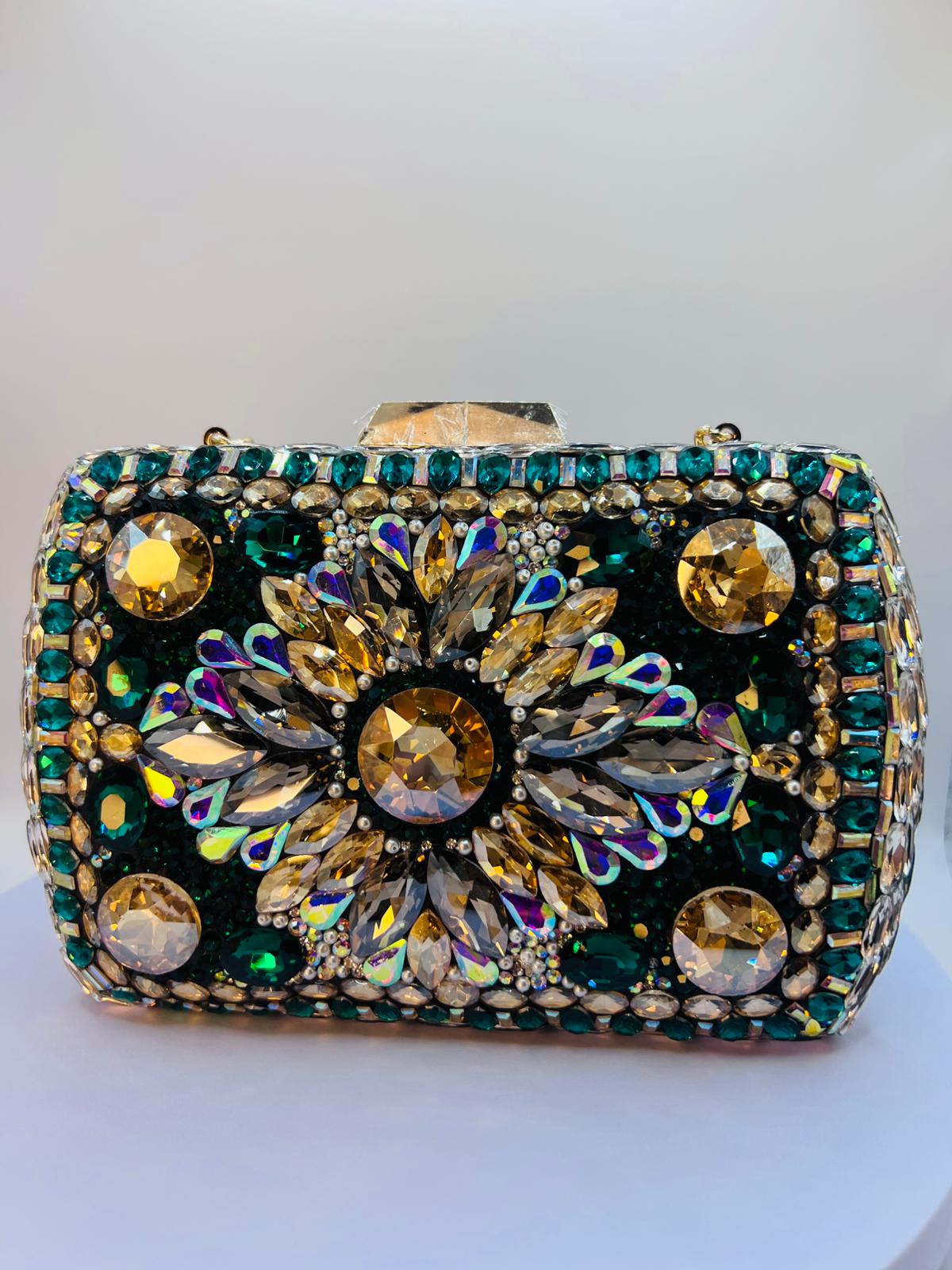 Luxury Handcrafted Iridescent Crystal Mosaic Clutch β Rectangular Evening Bag