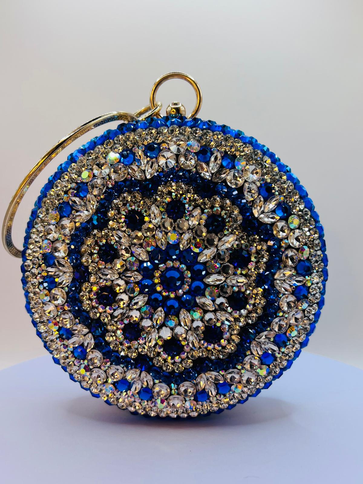 Luxury Handcrafted Crystal Ball Clutch β Sapphire Blue & Silver Rhinestone Evening Bag - Image 2